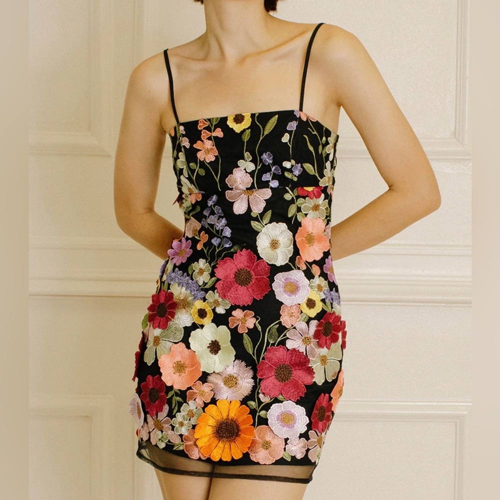 Allie 3D Floral-Embroidered Mini Dress